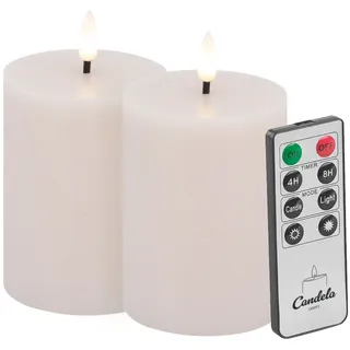Candela LED Kerzen 2er Set H:10xØ7,5cm Summer Pink rustic Echtwachs mit Fernbedienung Timer Funktion & mehrstufig dimmbar flammenlos Echtwachskerzen Stumpenkerze