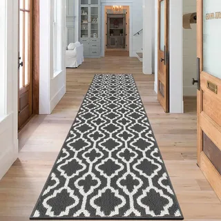 SHACOS Läufer Teppich 60x240 cm Läufer Flur rutschfest Teppichläufer Waschbar Flurläufer Lang Flur Teppich Läufer für Küche, Eingang, Esszimmer, Dunkelgrau