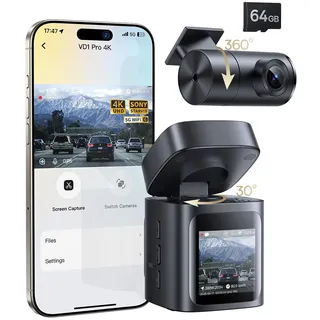 Baseus VD1 Pro Dashcam Auto Vorne Hinten 4K/1080P | Solar-Unterstütztem Akku-Parkmodus, STARVIS Nachtsicht Parküberwachung, 5GHz WLAN, GPS, Weitwinkel, Kostenlose 64GB Karte