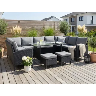 Gartenlounge-Set KONIFERA "»Miami«", schwarz (schwarz, dunkelgrau), B:62cm, Stahl, Sitzmöbel-Sets, Stahl/Polyrattan, Topseller