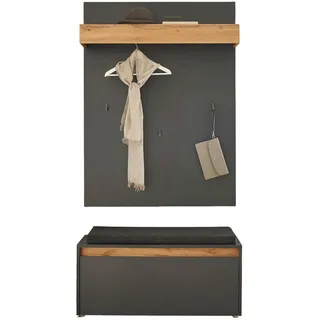 furn.design Garderobenset Center 100 x 200 cm Grau, Wotan Eiche