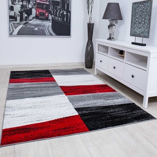 VIMODA Teppich Geometrisches Muster Meliert in Rot Grau Weiß und Schwarz, Maße:80 x 150 cm