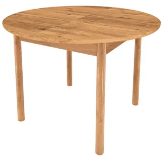 Lomadox Esstisch PORI-165, rund 100cm Durchmesser, ausziehbar auf 140cm, Eiche massiv geölt braun 100 cm x 77 cm x 100 cm