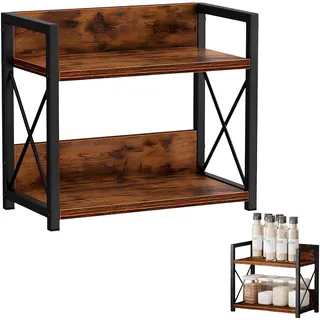 Zuxbolf Küchenregal Arbeitsplatte Gewürzregal Holz Küchen Organizer 2 Tiers | Kaffeetassenhalter Gewürzorganizer Gewürzständer Küchenorganizer Spice Rack Küchenschrank Regal für Küche, Zuhause, Büro