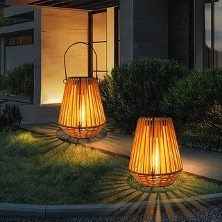 Solarlaterne für Außen Garten, Solarlampen für Draußen Hängend Wasserdicht Solarleuchten mit LED-Glühbirne Rattan Solarlampen für Balkon Solar Laternen Gartenleuchten für Terrasse Balkon (D)