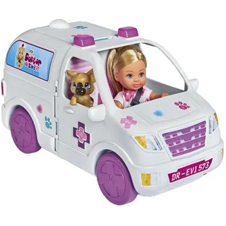 Simba Evi Love Doktor-Tiermobil – Tierarzt-Spielset für Kinder, mit Tierambulanz, Ankleidepuppe, Hund, Zubehör & Tierarzt-Equipment, Puppenfahrzeug, rosa, 29 cm, ab 3 Jahre