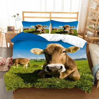BUMIYA Kuh-Tiere Bettwäsche 135×200 Weiche Mikrofaser 3D Druck Schweizer Kuh Bettbezug mit Reißverschluss Für Kinder Zimmer Dekor Jungen Mädchen 3 Teilig Bettwäsche Set mit 2 Kissenbezüge 80×80 cm