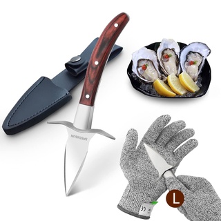 SPEENSUN Austernmesser,Austernmesser Und Handschuh,Austern Set mit Premium-Holzgriff,Edelstahl Austernöffner mit Handschuhe mit Schutzstufe 5 (L) Oyster Messer
