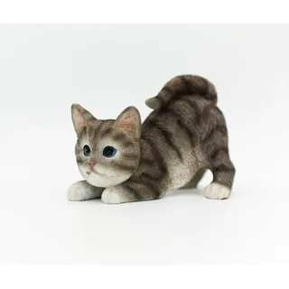 STEINFIGURENWELT GIEBEN Design Dekofigur Kleine Katze lauernd 8x11,5cm aus Poly Wohnzimmer Tierfigur Garten Deko Modern Gartendeko Gartenfigur (Katze lauernd)
