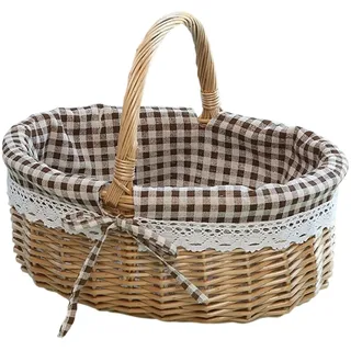 Picknickkorb aus Weide, Weidenkorb mit Henkel, Handlicher Einkaufskorb aus Weide, Picknickkorb, Weidenkorb mit Henkel, Picnic Basket, für Picknick-Camping im Freien Geschenkkorb (C)
