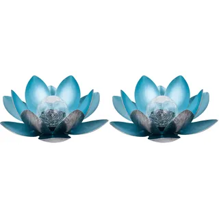 Dehner Solarleuchte Lotus | Solardeko, Solarbeleuchtung | Gartendeko, Outdoordeko, Beleuchtung, Gartenbeleuchtung | Blume, Blüte, Lotusblüte | Garten, Outdoor | Metall | Ø 27,5 cm | silber/blau