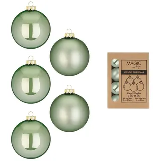 Weihnachtskugeln Glas 3cm x 24 Stück in Kartonbox Christbaumkugeln klein salbeigrün Mild Sage