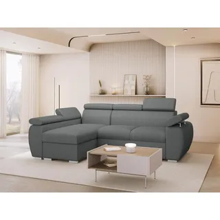 MIRJAN24 Ecksofa Boston Mini Premium Cord 2RLC, mit Bettkasten und Schlaffunktion, Verchromte Metallfüße, Einstellbare Kopfstützen grau