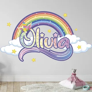 Personalisierte Regenbogen Wandsticker für Mädchenzimmer - Einhorn Wandsticker mit personalisierbarem Namen