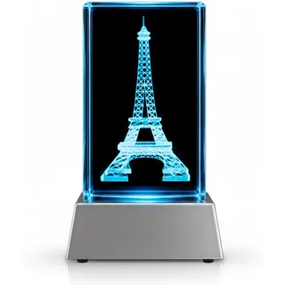 Kaltner Präsente Stimmungslicht - Ein ganz besonderes Geschenk: LED Kerze/Kristall Glasblock / 3D-Laser-Gravur/LED Nachtlicht/Paris/Frankreich/Eiffelturm