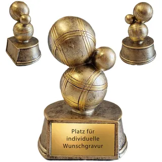 3D Bowl Pokal - Boccia & Boule Trophäe - Resinfigur Pétanque Gold - 15 cm