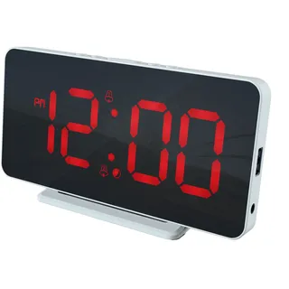 Caliber Wecker Digital mit Temperaturanzeige, USB-Ladeoption, dimmbar, Doppelalarm, lauter Alarm für Tiefschläfer – Wecker für Kinder & Erwachsene – Weiß/Rot