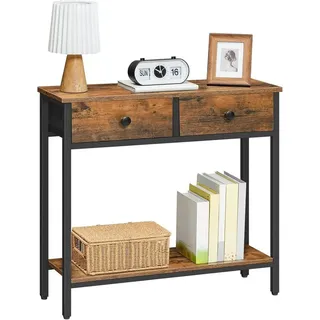 Hoobro Konsolentisch (75×24×75 cm, Schmaler Beistelltisch mit Stoffschubladen), für Flur & Wohnzimmer braun|schwarz