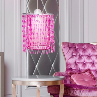 Hängelampe Hängeleuchte Kinderlampe Pendelleuchte Kinderzimmerleuchte, Kristalldekor Textilschirm pink, 1x E27 Fassung, DxH 22,5x129cm