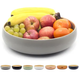 Dehaus® Groß Stilvolle Handgemacht Bambus Schüssel 30cm, als Obstschale, Salatschüssel oder Brotkorb, Obstkorb aus Holz, moderner Holzschale, große runde Schale (Grau)