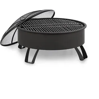 Blumfeldt 2-in-1 Feuerschale - Ø 75 cm Grill, Abnehmbarer Funkenschutz, Ø 68 cm Grillrost, FireView Concept, pulverbeschichteter Stahl, inkl. Schürhaken und Grillrost, Stil: Oreos, schwarz