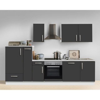 Komplettküche Premium Schiefer grau 300cm MANCHESTER-87 inklusive E-Geräte, Geschirrspüler und Apothekerschrank 300cm