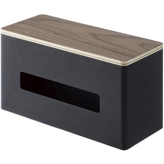 Yamazaki 4765 RIN Doppelseitige Taschentuchbox, schwarz, Stahl/Schichtholz, Minimalistisches Design