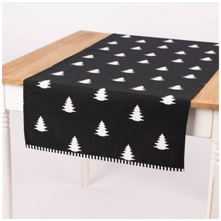 SCHÖNER LEBEN. Tischläufer Clayre & Eef Tischläufer Tannenbäume schwarz weiß 50x140cm schwarz|weiß