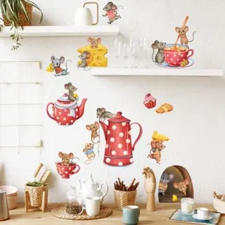 Wandaufkleber Für Küche/café, Wandtattoos Mit Maus-kaffeetasse, Wanddekoration Für Kühlschrank, Küche, Esszimmer, Bar