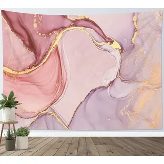 LB Wandteppich Rosa Marmor Wandtuch Gold gestreift lila modern geometrisch Wandbehang Abstrakte minimalistische Kunst Tapisserie für Wohnzimmer Schlafzimmer Wohnheim Wanddeko,235x180cm