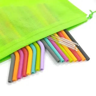 TSHAOUN 16 Stück Silikon Strohhalm, Trinkhalme Wiederverwendbar Für Kinder Party mit 8 gerade + 8 Gebogene Strohhalme und 4 Bürsten, Trinkhalme Geeignet für Smoothie Säfte Cocktail, BPA-frei