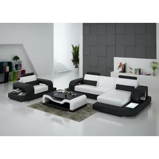 Ledersofa Couch Wohnlandschaft Eck + Sessel Garnitur Design Modern Sofa mit USB