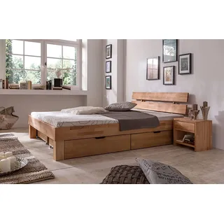moebelstore24 Futonbett Schlafzimmer Bett Kernbuche massiv Holz geölt Judith 90 x 200 cm inkl. 2er Set Bettkasten