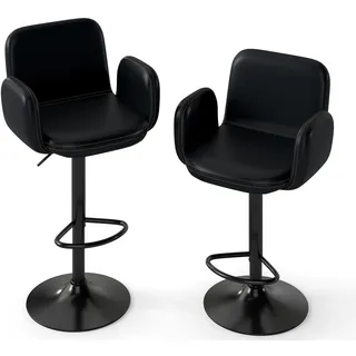 FANTASK Barhocker 2er Set, 360° Drehstuhl höhenverstellbar mit mit Armlehne & Fußstü, moderner Barstuhl mit Verstellbarer Höhe, gepolstertem Sitz, Tresenhocker für Esszimmer, Küche, Bar