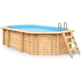 Holzpool Bali oval Massiv 4,60 x 2,85 m Set Filteranlage Leiter Pool Komplettset