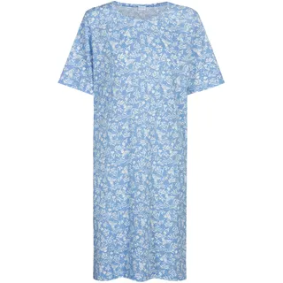 MEY Nachtwäsche Serie Flower Meadow Sleepshirt, Rundhals, Kurzarm, für Damen 1116 Blue Silk 42