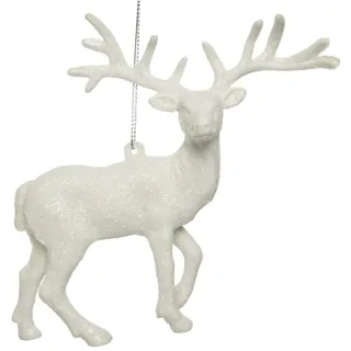 Rentier Hirsch Kunststoff Hänger weiß mit Flitter 14 cm H
