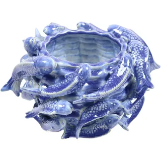 Dekovase AM DESIGN "Blaue Keramikvase mit Fischen", blau, B:26,5cm H:16cm, Keramik, Vasen, ein maritimes Design, das frischen Wind in Ihr Zuhause bringt