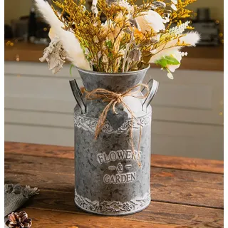 Blumenkrug aus verzinktem Metall, rustikale Milchkanne für Blumen, 27,7 cm hoch