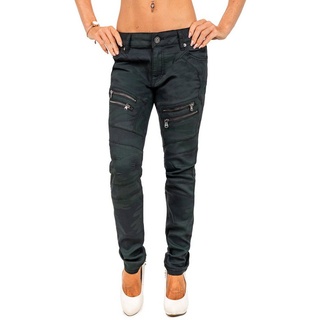 Cipo & Baxx Slim-fit-Jeans Moderne Hose BA-WD501 Camouflage Muster mit Aufgesetzten Reißverschlüssen grün 28