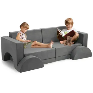 GarveeMore Kindersofa Modulares Spielsofa 8-teilig 153x65x53cm grau