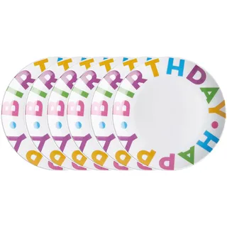 BUTLERS 6er-Set Kuchenteller Ø 20cm Porzellan -Happy Birthday- Partyteller für die Geburtstagstafel | Dessertteller für Kaffeetafel und Buffet