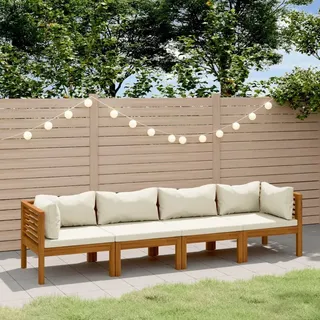 The Living Store 4-Sitzer-Gartensofa mit Creme Kissen Massivholz Akazie - Creme