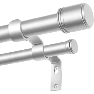 BOLITE Ausziehbare Gardinenstange 2 Läufig 167-305 cm, Vorhangstange Silber