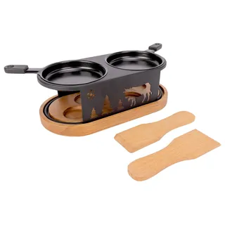 Cosy & Trendy Raclette-Gerät oval aus Edelstahl + 2 Spatel, für 2 Personen, Schwarz