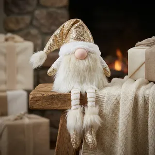 Wichtel Kantenhocker Deko Figur Gnom sitzend 19cm (40 cm) Weihnachtswichtel gold