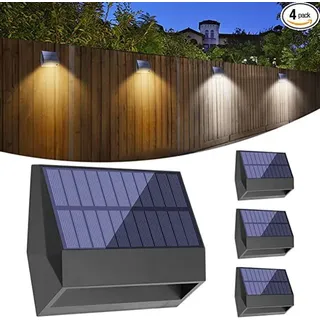 Set Mit 4 Solar-zaunleuchten, Wasserdicht Ip65, Für Den Außenbereich, Terrassenleuchten, Hinterhof, Geländer, Wand, Stufen, Terrasse