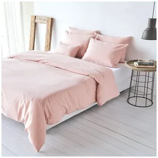 Traumschlaf Unifarben Baumwolle-Leinen Rosa 155 x 220 cm + 80 x 80 cm