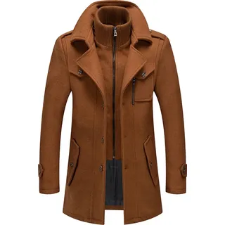 Herren Wintermantel, Slim Fit Zweiteiliger Mantel für Business und Freizeit, Wollmantel mit Stehkragen Peacoat und Warmer Integrierter Innenjacke,... - L