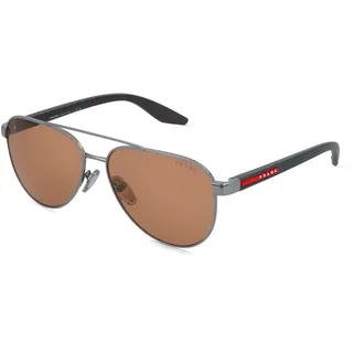 Prada Linea Rossa PS A52S Herren-Sonnenbrille Vollrand Pilot Metall-Gestell, grau
